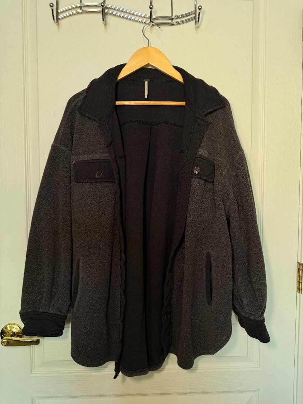 Free People Ruby Jacket Oversized Fleece Shacket Washed Black Charcoal Size M